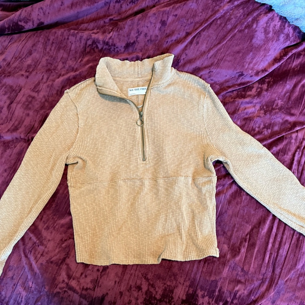 We The Free Ribbed Tan Zip-Up